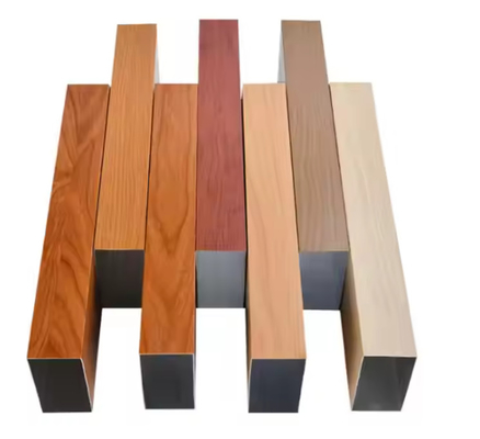 6063 Anodized Aluminium Wood Grain Extrusions Rectangle Tubing Profiles Decorative Aluminum Slats Effect Square Tube