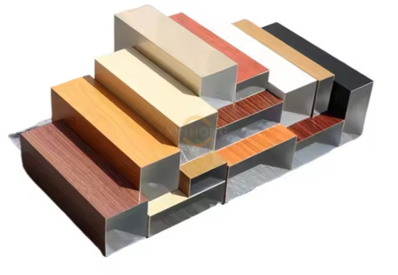 6063 Anodized Aluminium Wood Grain Extrusions Rectangle Tubing Profiles Decorative Aluminum Slats Effect Square Tube